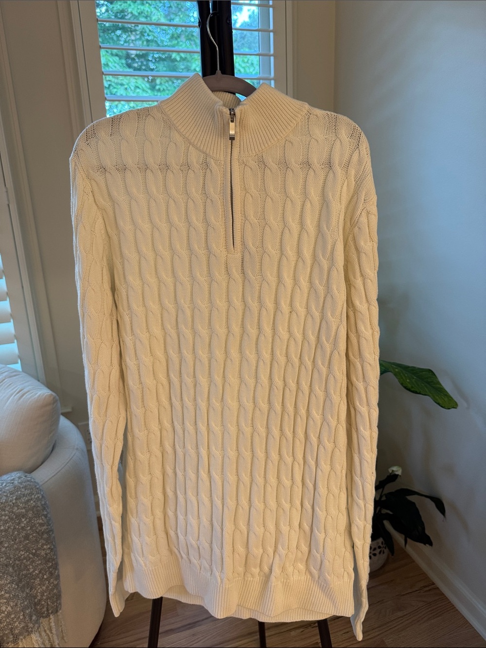 Men's Cable-Knit Zip Sweater in Cream